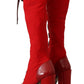 Dolce & Gabbana Red Lace-Up Knee High Leather Boots