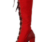 Dolce & Gabbana Red Lace-Up Knee High Leather Boots