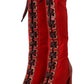 Dolce & Gabbana Red Lace-Up Knee High Leather Boots