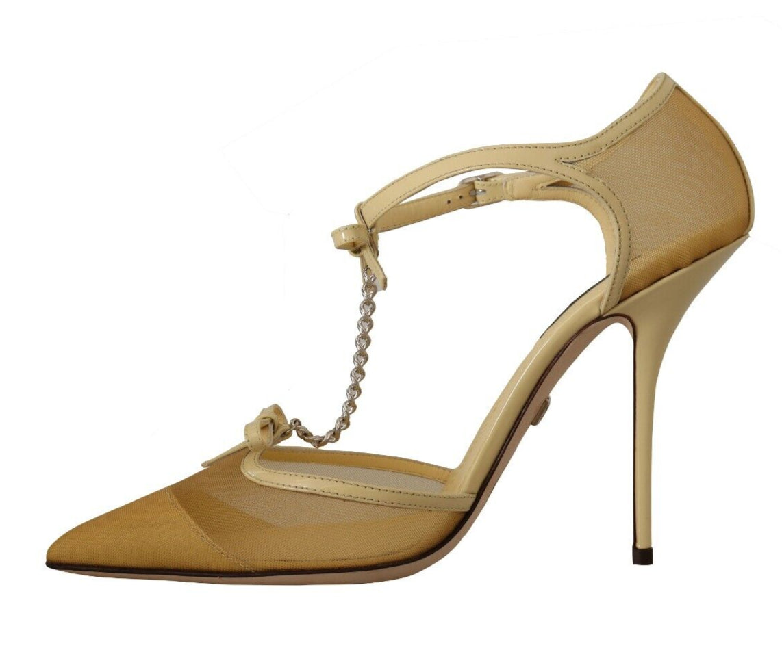 Dolce & Gabbana Elegant Yellow Mesh Heels For Special Occasions