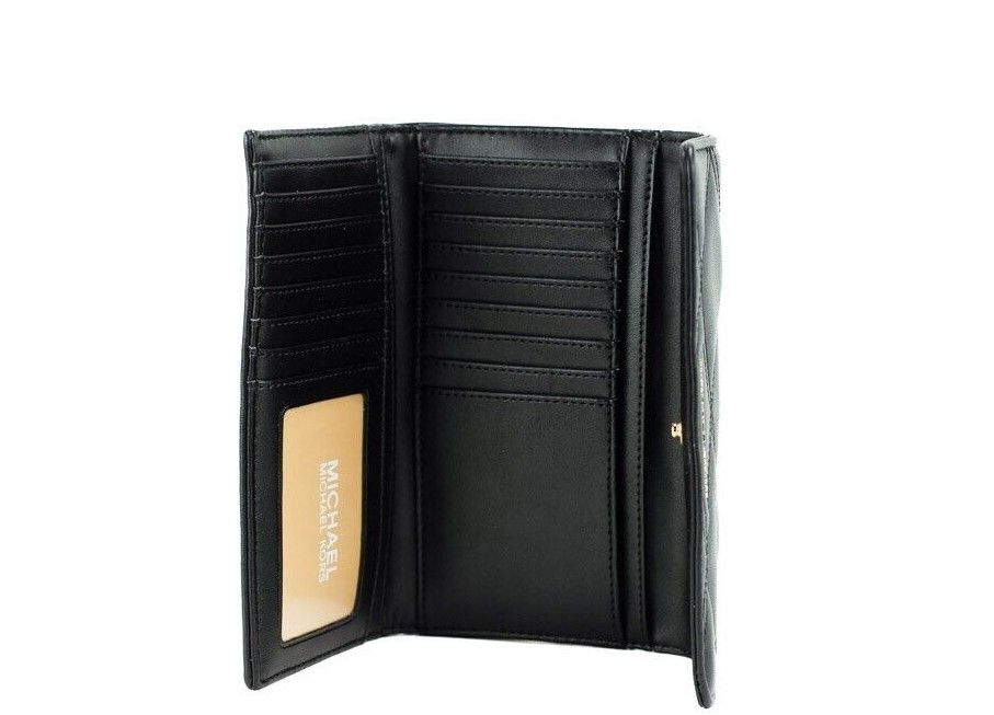 Michael Kors Jet Set Travel Large Black Quilted Vegan Leather Trifold Wallet