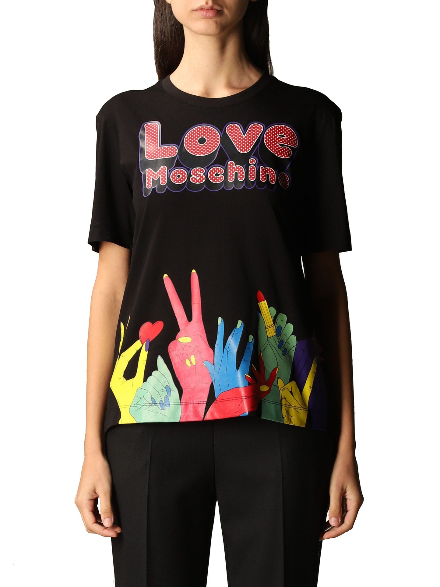 Love Moschino Chic Hands Print Cotton Tee