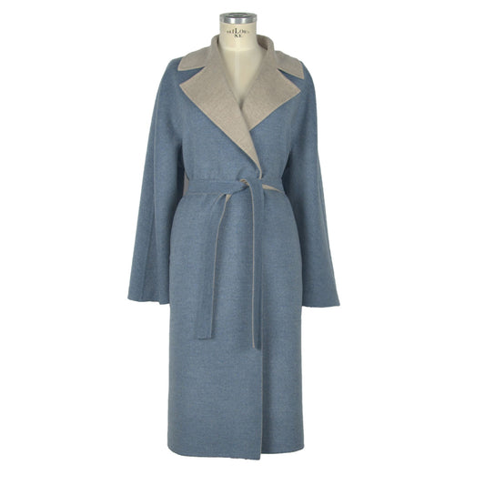 Made in Italy Elegant Light Blue Wool Coat with Belt