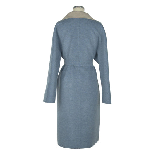 Made in Italy Elegant Light Blue Wool Coat with Belt