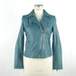 Emilio Romanelli Chic Blue Leather Jacket with Zip Closure