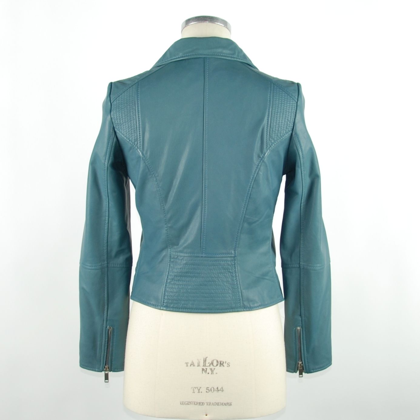 Emilio Romanelli Chic Blue Leather Jacket with Zip Closure