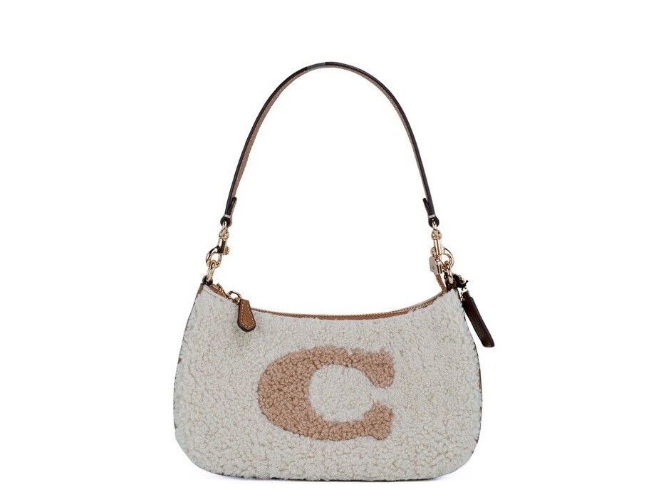 COACH Teri Small Shearling Fur Leather Logo Motif Shoulder Handbag Purse