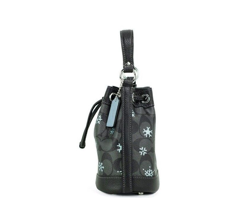 COACH Dempsey 15 Small Snowflake Print Graphite Coated Canvas Bucket Bag