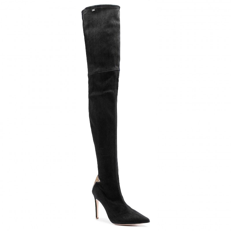 Elisabetta Franchi Chic Suede Calfskin Boots with Rhinestone Heel