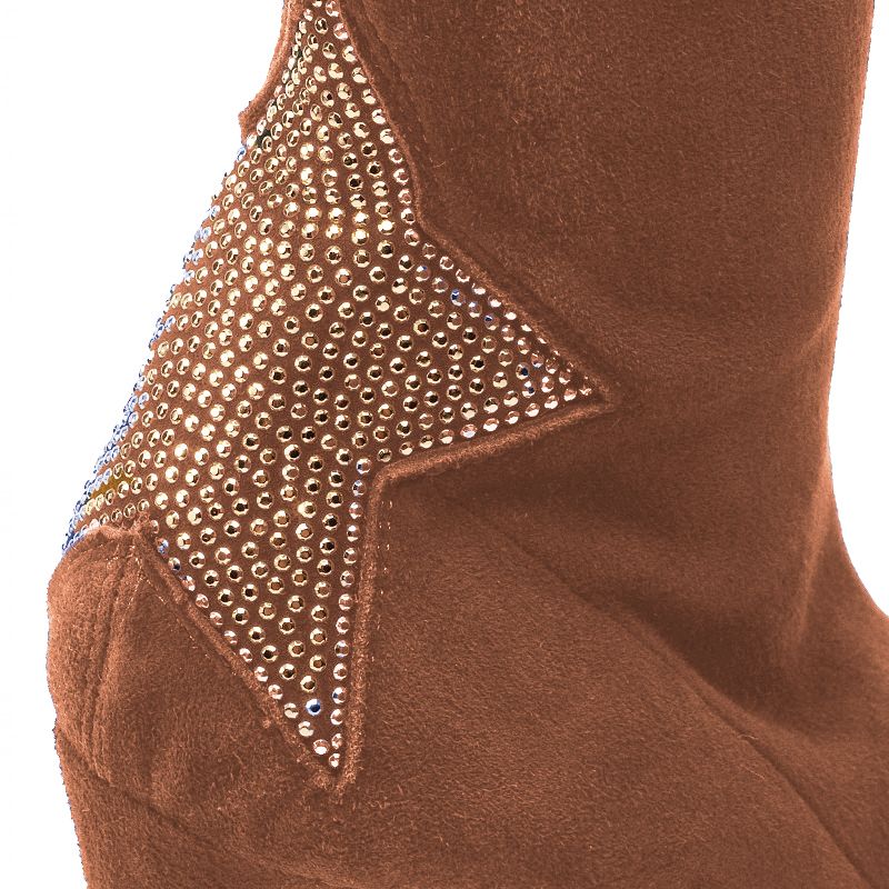 Elisabetta Franchi Rhinestone Embellished Suede Boots in Brown