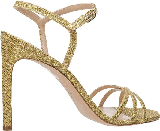 Stuart Weitzman Glimmering Gold Glitter Ankle Strap Heels