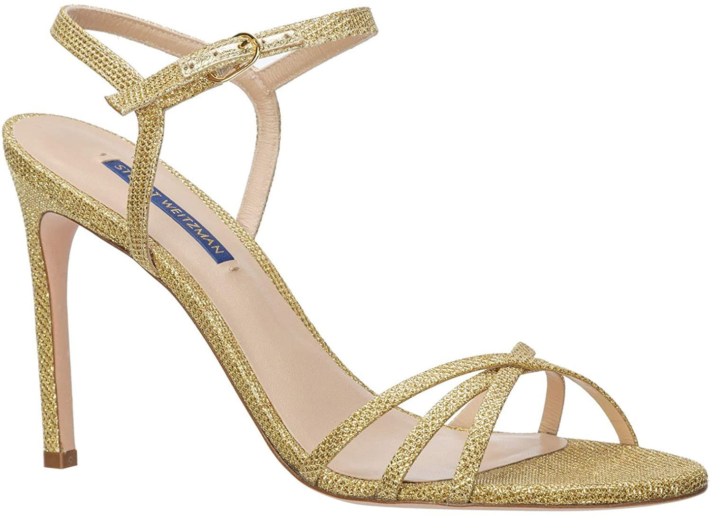 Stuart Weitzman Glimmering Gold Glitter Ankle Strap Heels