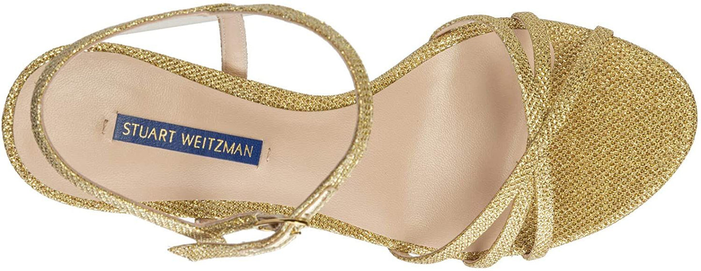 Stuart Weitzman Glimmering Gold Glitter Ankle Strap Heels