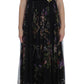 Dolce & Gabbana Multicolor Rose & Key Print Maxi Dress with Crystal