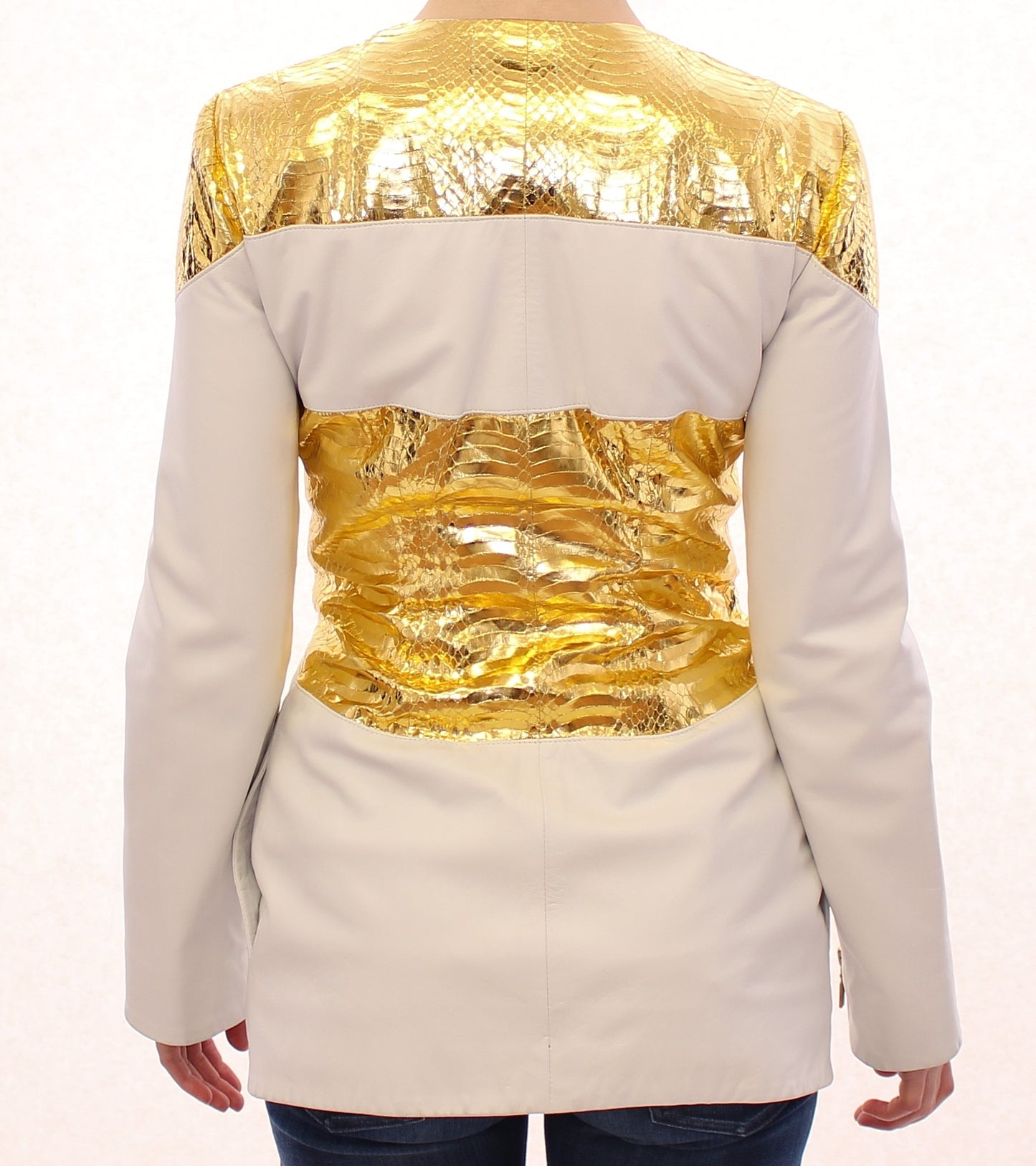 Vladimiro Gioia Elegant White & Gold Leather Jacket