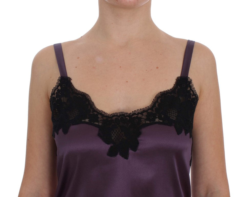 Dolce & Gabbana Elegant Purple Silk Lace Chemise Dress