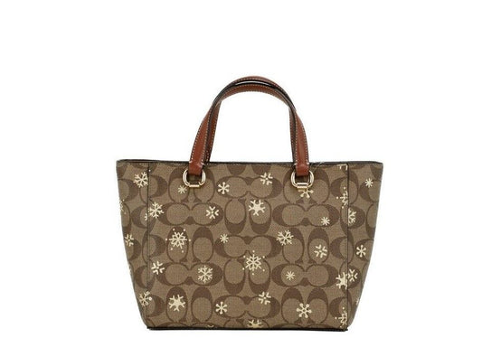 COACH Alice Small Snowflake Print Khaki Canvas Satchel Handbag Purse