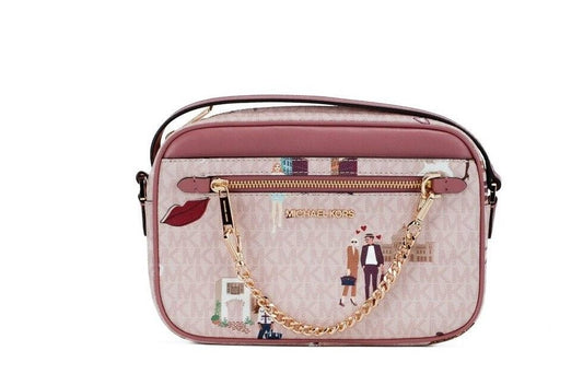 Michael Kors Jet Set Girls East West Powder Blush PVC Zip Chain Crossbody Bag