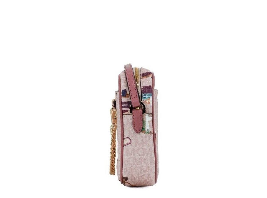 Michael Kors Jet Set Girls East West Powder Blush PVC Zip Chain Crossbody Bag