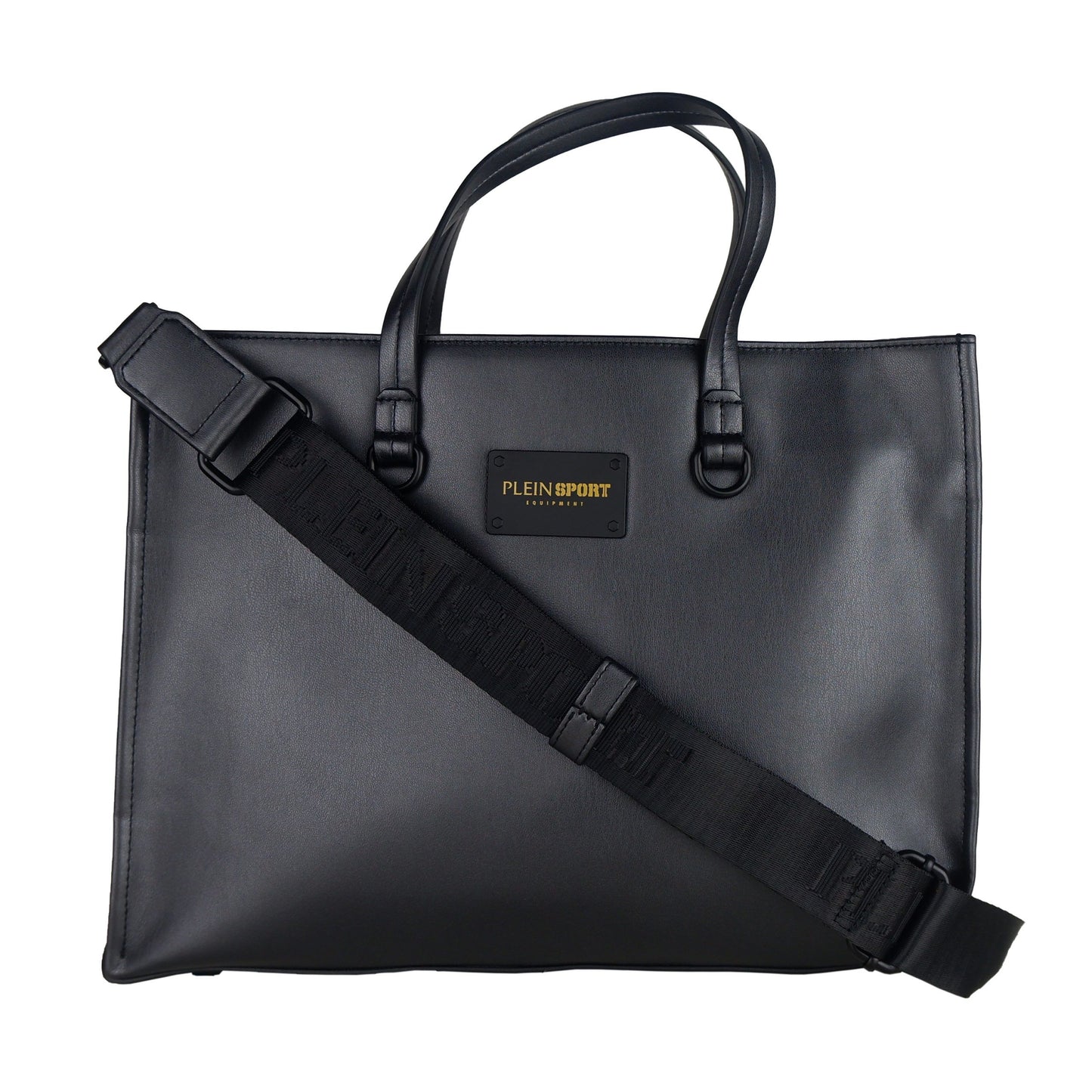 Plein Sport Chic Black Eco-Leather Shopper with Embossed Logo