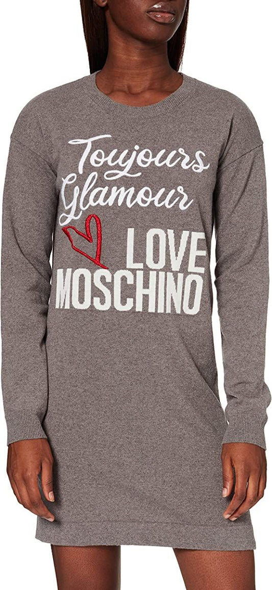 Love Moschino Chic Wool-Blend Logo Dress in Gray