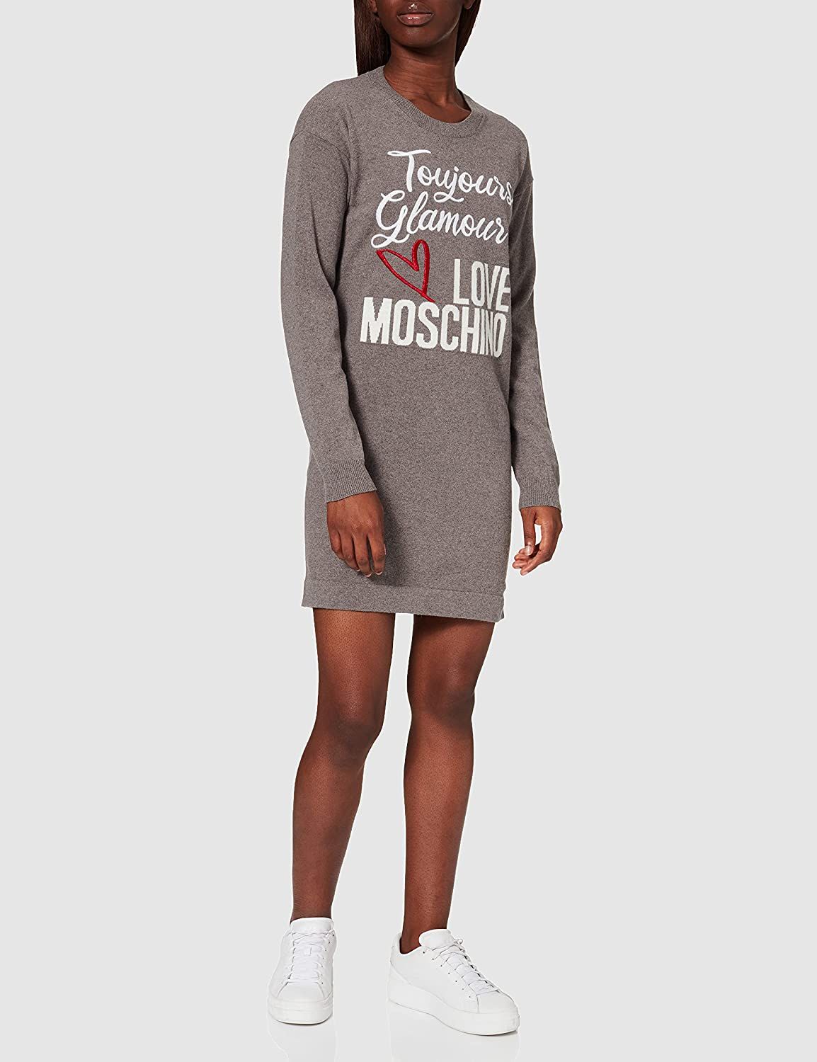 Love Moschino Chic Wool-Blend Logo Dress in Gray