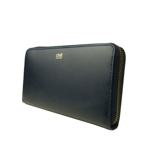 Cavalli Class Elegant Dark Blue Leather Wallet