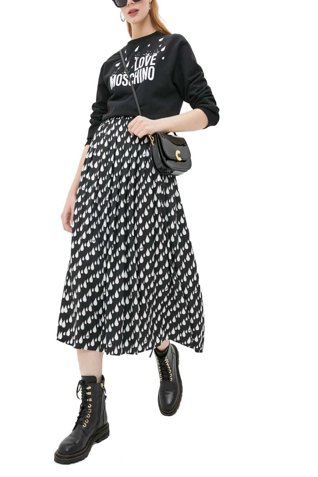 Love Moschino Chic Longuette Skirt with White Drops Design