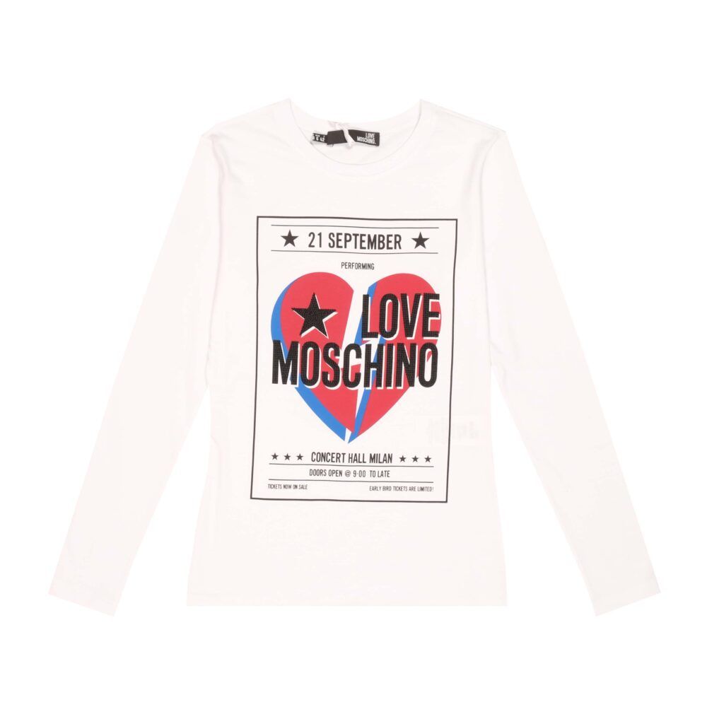 Love Moschino Beaded Cotton Tee with Elegant Print