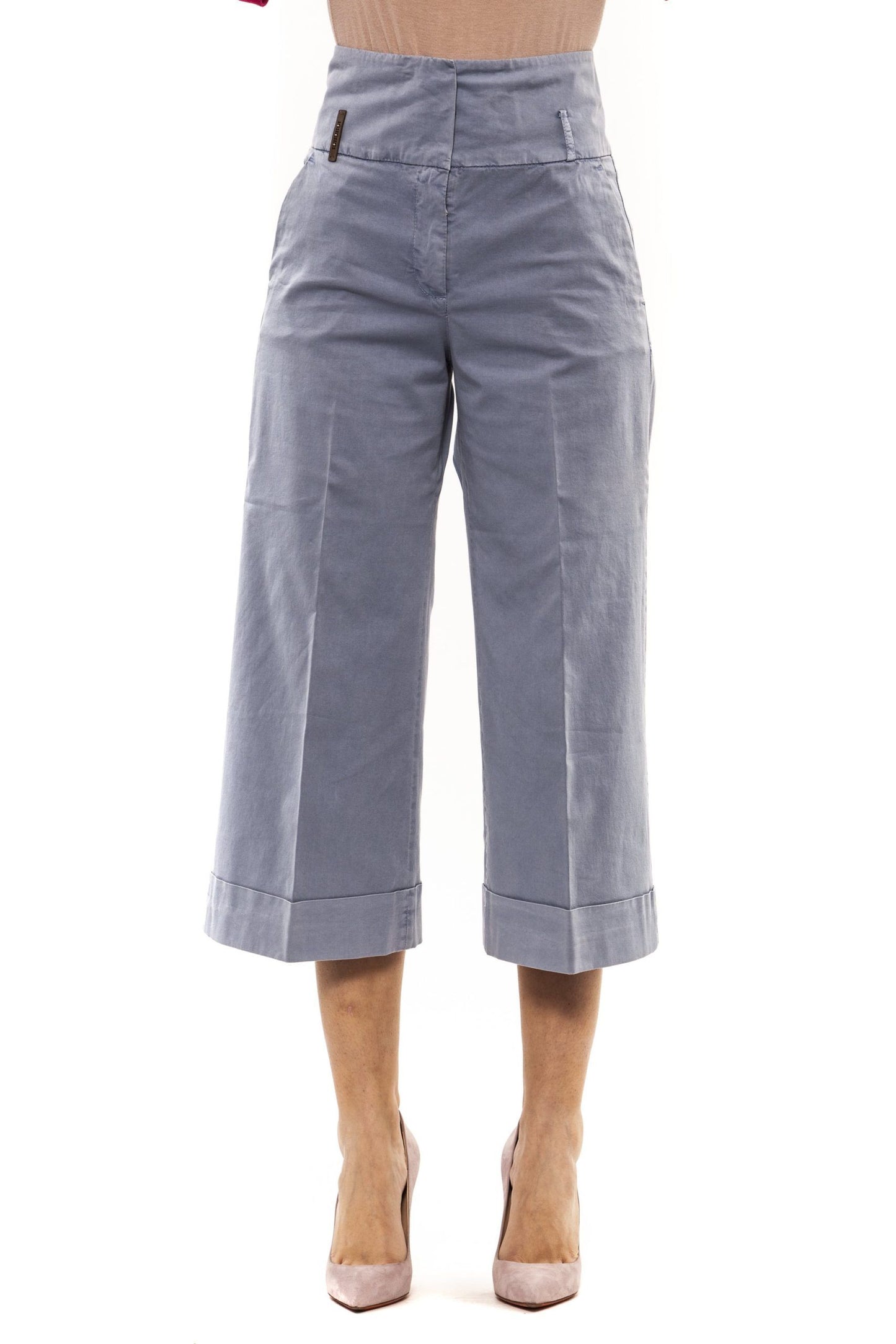 Peserico Light-Blue Cotton Women Palazzo Pants