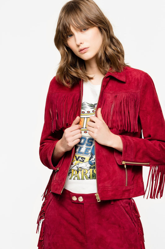 Zadig & Voltaire Red Goat Leather Women Jacket