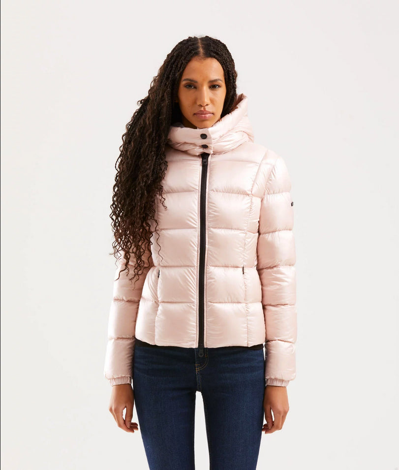 Refrigiwear Chic Short Quilted Down Jacket with Maxi Hood