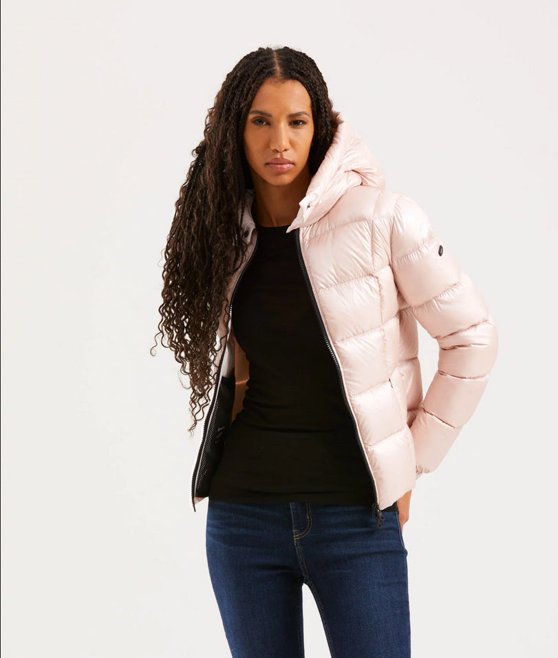 Refrigiwear Chic Short Quilted Down Jacket with Maxi Hood