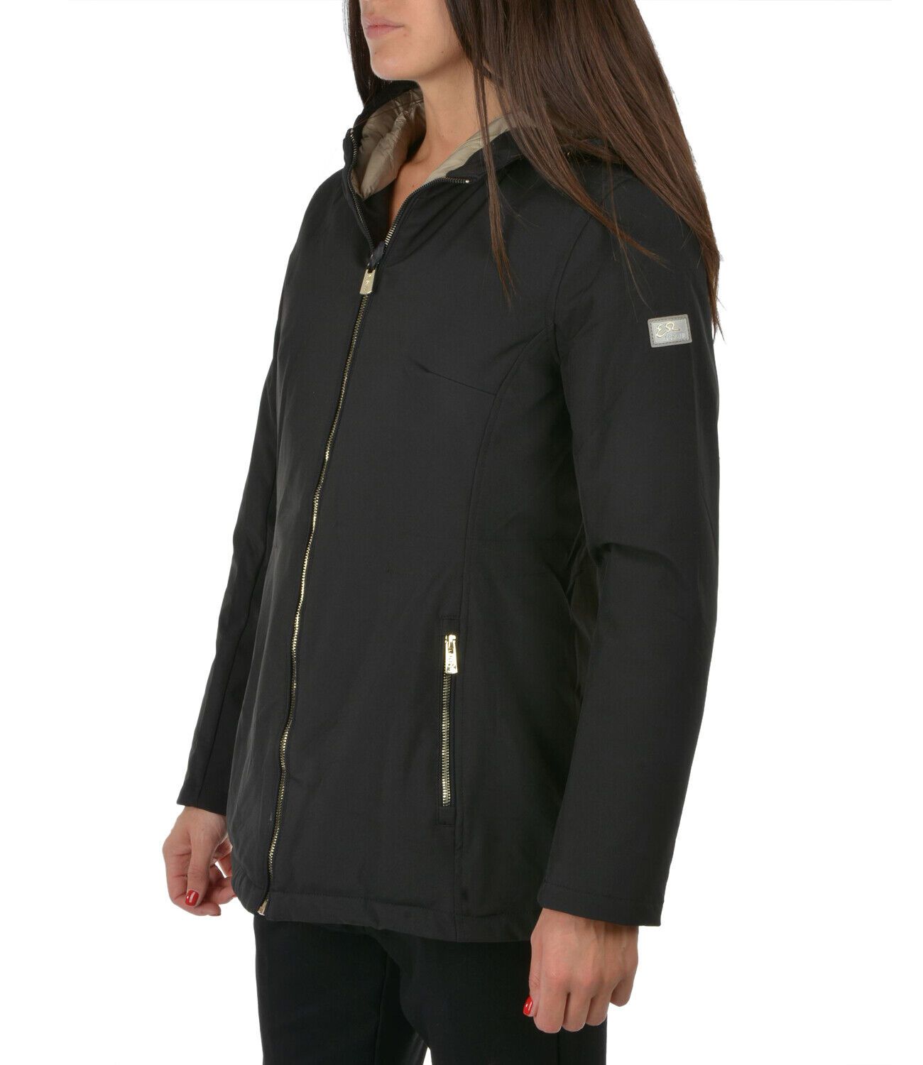 Yes Zee Elegant Black Hooded Down Jacket for Women