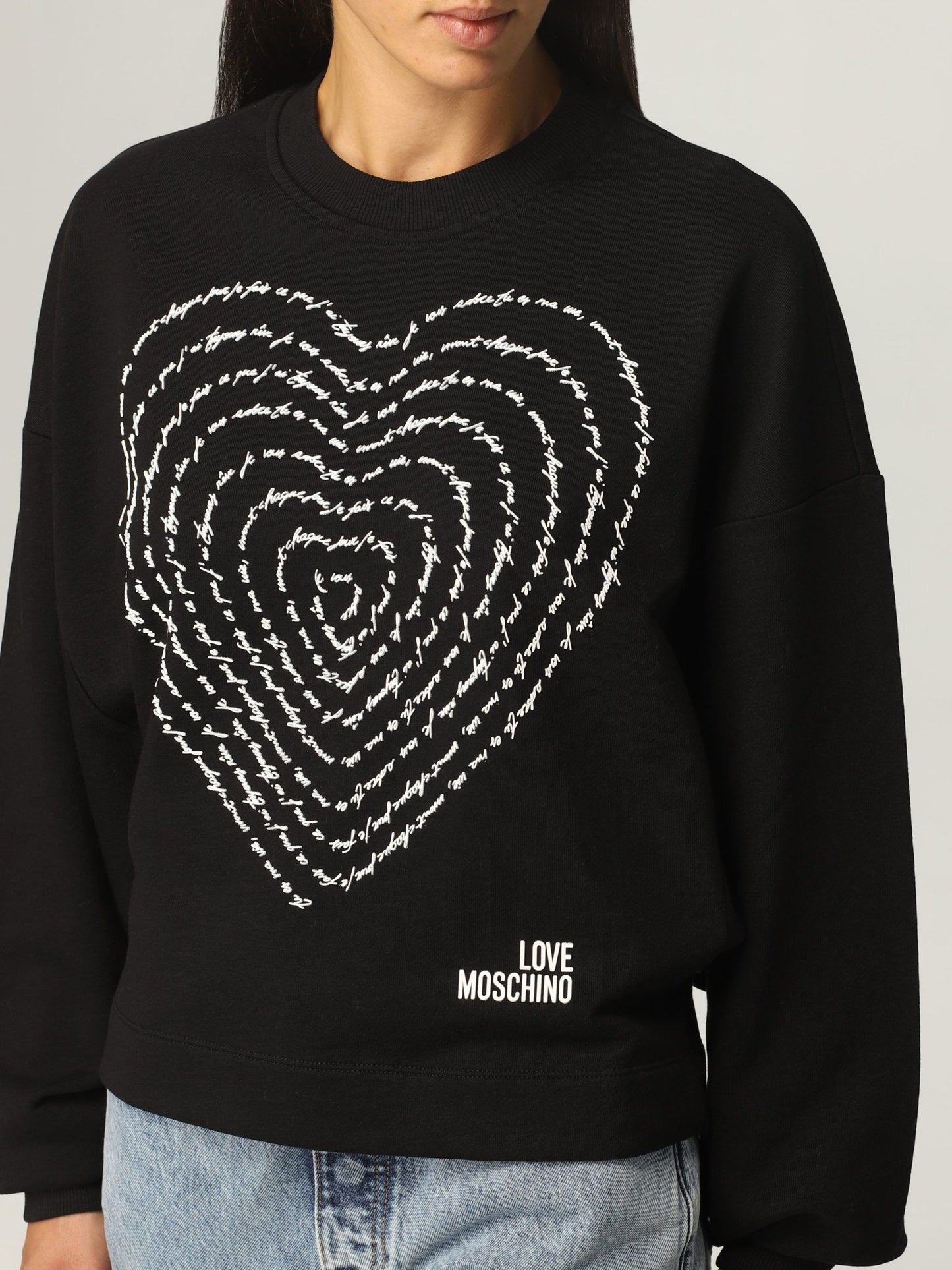 Love Moschino Chic Black Cotton Sweatshirt with Front Design