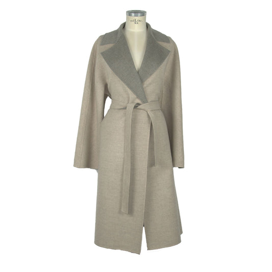 Made in Italy Elegant Beige Wool Coat with Loro Piana Fabric