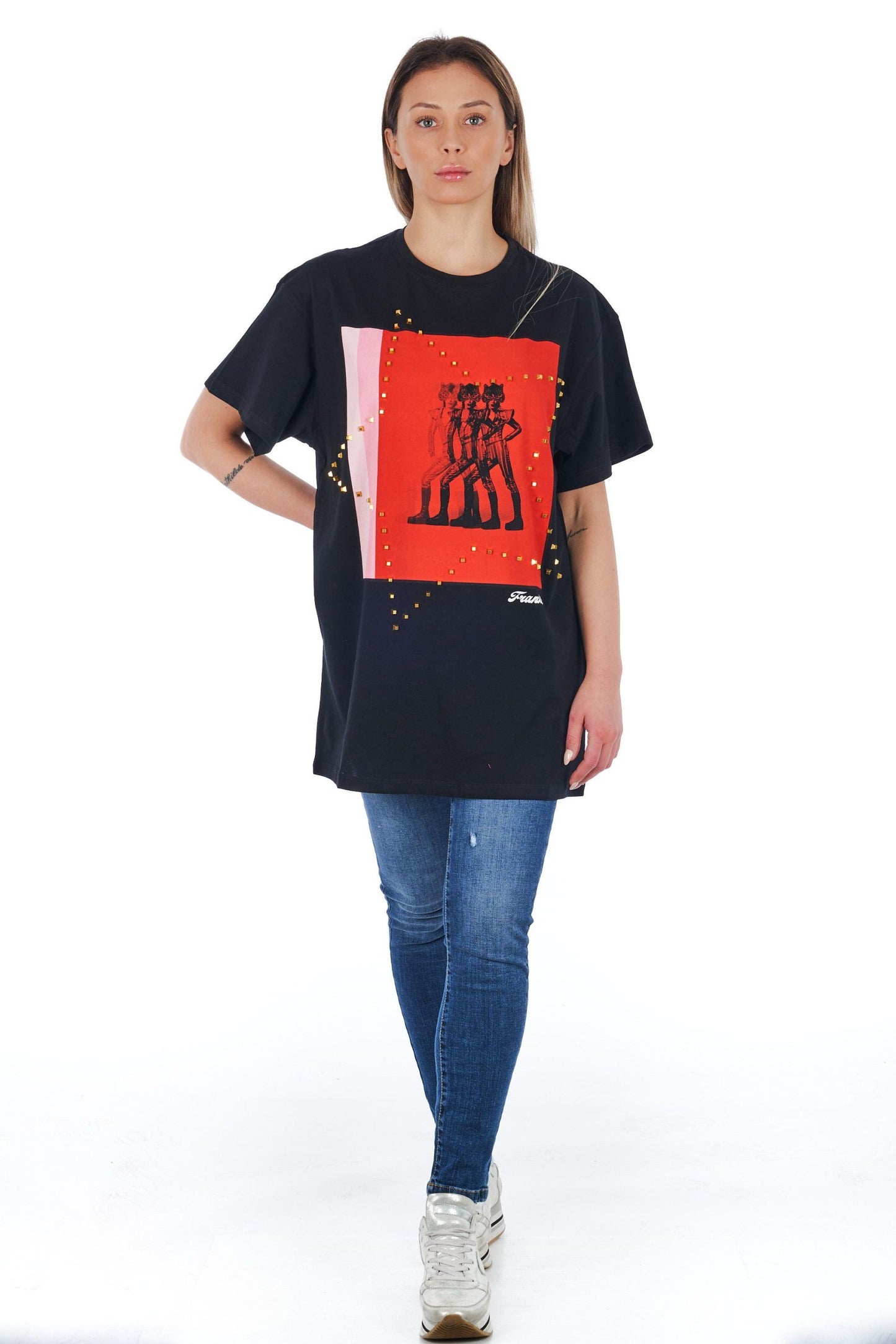 Frankie Morello Black Cotton Women T-Shirt