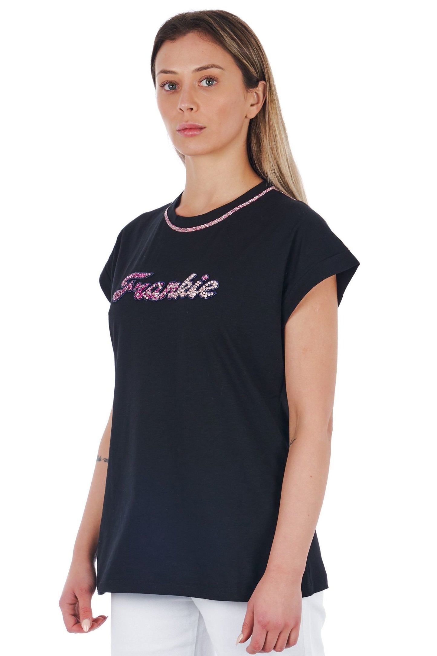 Frankie Morello "Black Cotton Women T-Shirt"