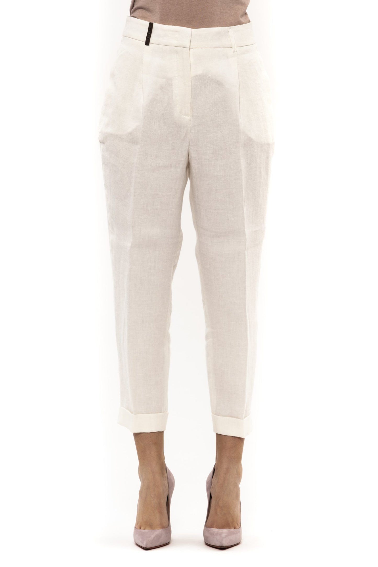 Peserico White Linen Women Trouser