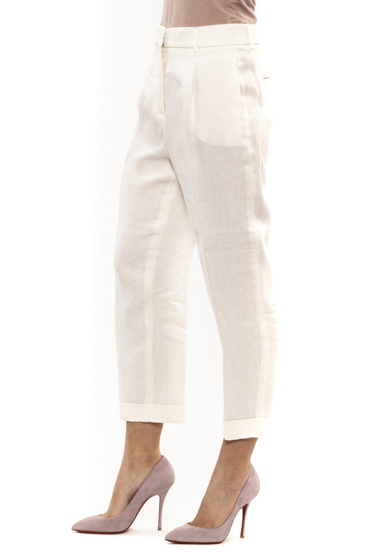 Peserico White Linen Women Trouser