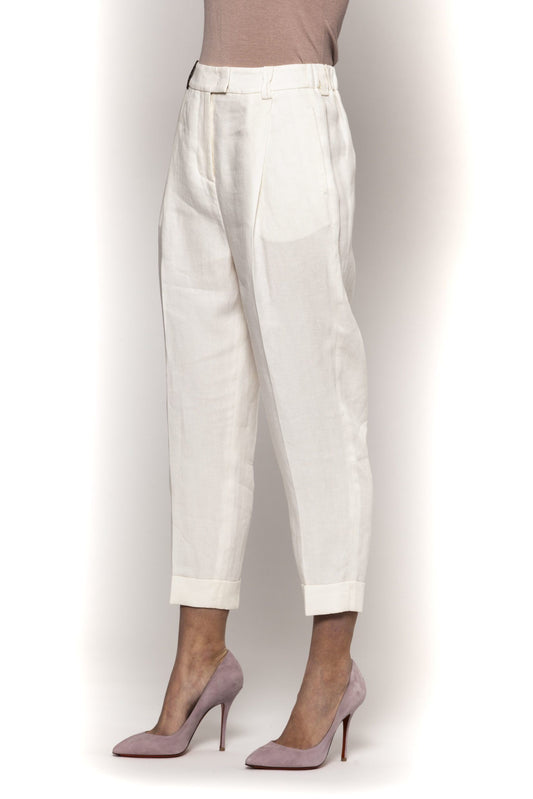 Peserico White Linen Women Trouser