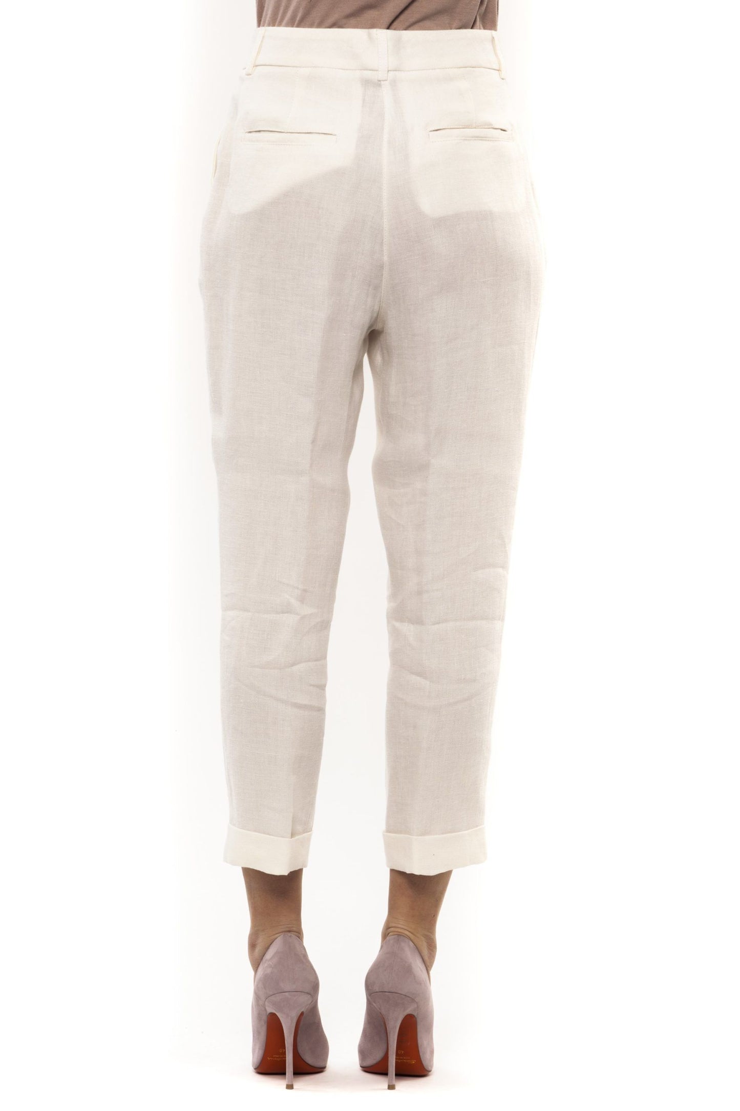 Peserico White Linen Women Trouser