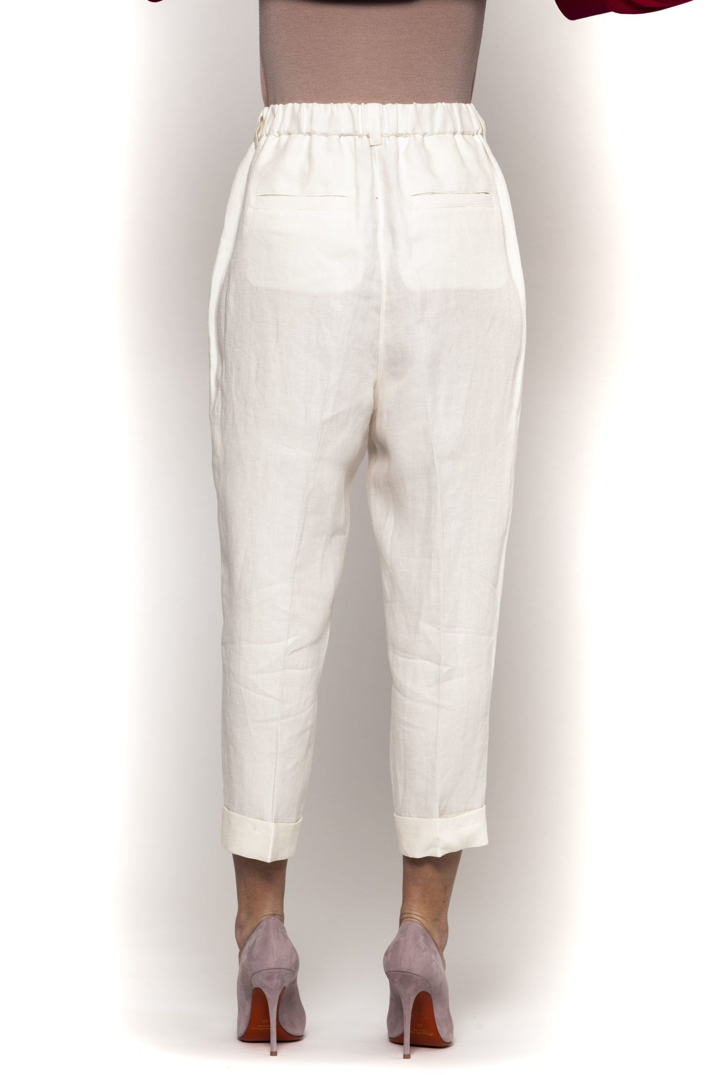 Peserico White Linen Women Trouser