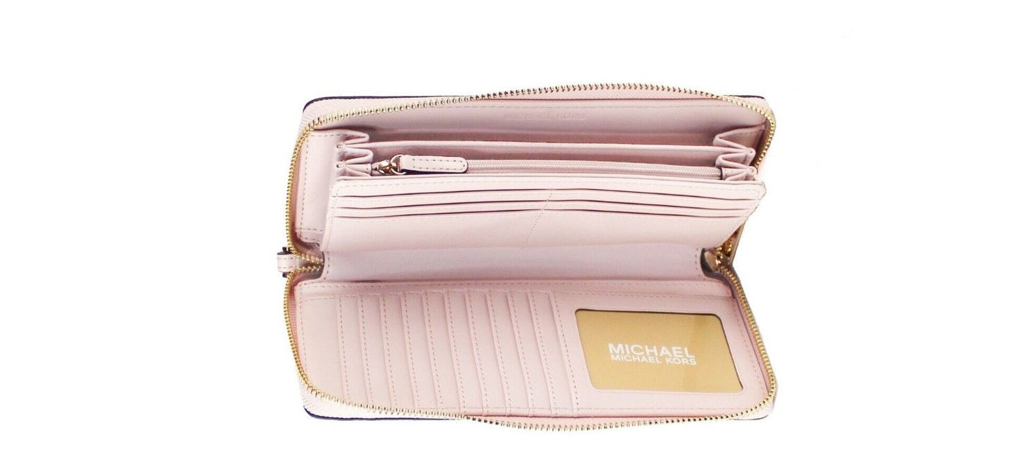 Michael Kors Jet Set Travel Large Brown Signature Pink Continental Wrist Wallet