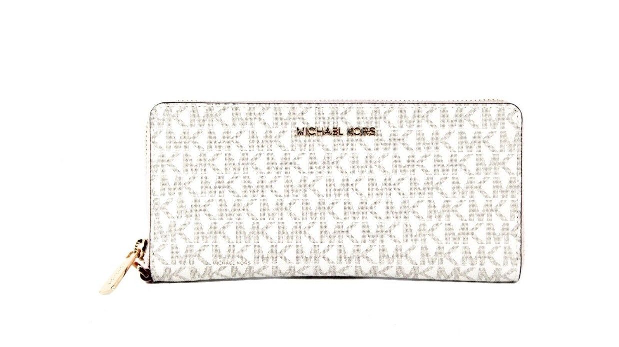 Michael Kors Jet Set Travel Large Vanilla Signature Pink Continental Wallet