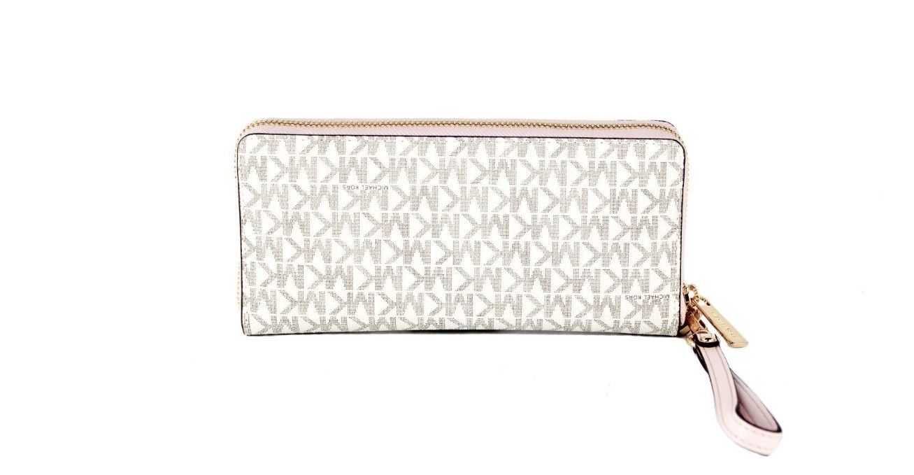 Michael Kors Jet Set Travel Large Vanilla Signature Pink Continental Wallet