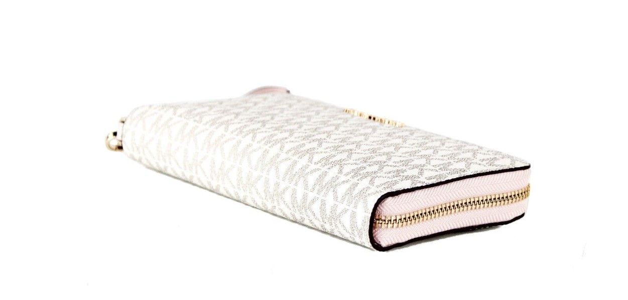 Michael Kors Jet Set Travel Large Vanilla Signature Pink Continental Wallet