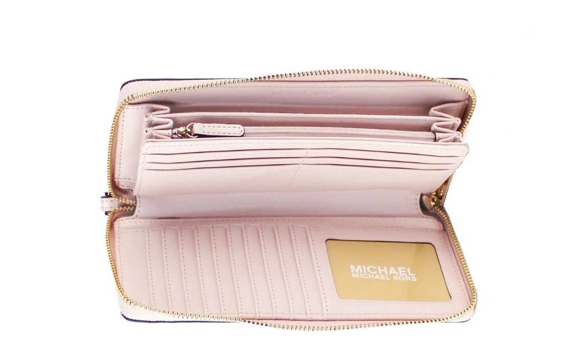 Michael Kors Jet Set Travel Large Vanilla Signature Pink Continental Wallet