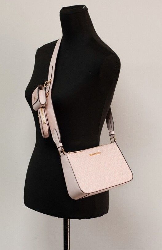 Michael Kors Jet Set Small Powder Blush PVC Crossbody Tech Handbag Purse