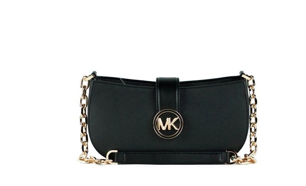 Michael Kors Carmen Small Black Saffiano Leather Pouchette Handbag Purse Bag